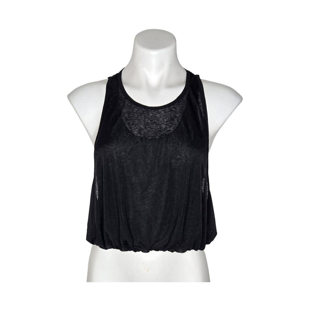 FREE PEOPLE MOVEMENT Flowy Crop Built In Bra Tank Black/ Rainbow Stitching